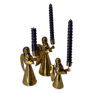 Mid 20th Century Brass Swirl Design Candlestick Candle Holders Set 3 Graduated